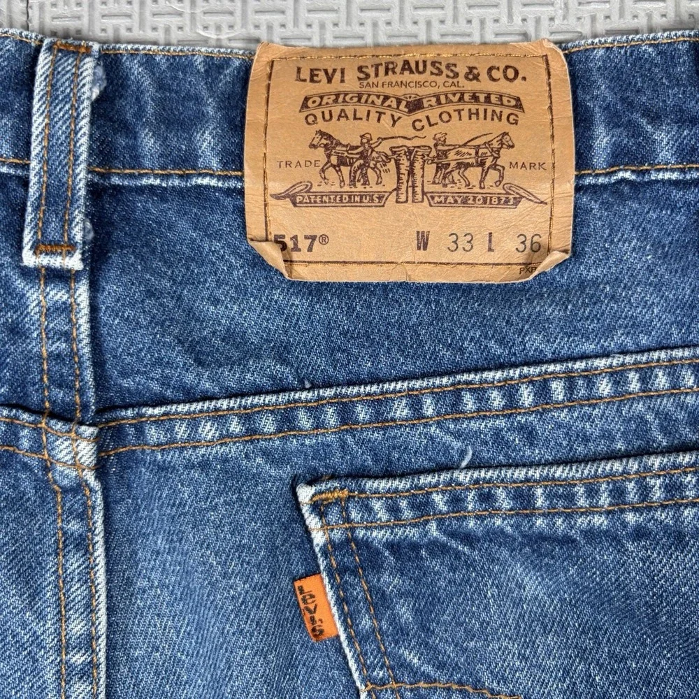 Vintage Levi 517 Jeans Mens 33x36 Blue Orange Tab 90s Bootcut USA Made Med Wash